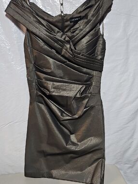 Cachet Olive Metallic Off-Shoulder Mini Dress